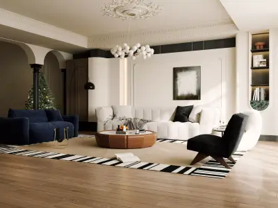 French Eclectic Vintage Living Room 3D model  3D model