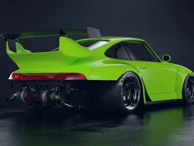 Porsche 993 RWB exposed twin turbo 3D model