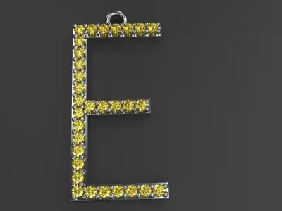 Diamond Letter E Pendant Initials Gold Silver Luxury Jewelry 3D print model