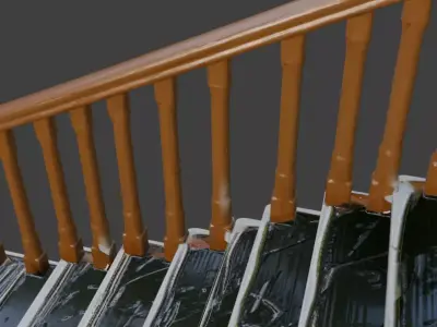 Classic Dark Marble Staircase with Ornate Wooden Balustrade 3D model