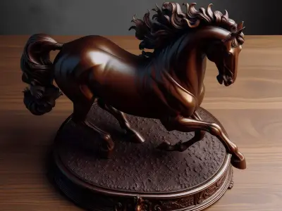 Bronze Horse Sculpture Dynamic Galloping Stallion 3D Model Low-poly 3D model