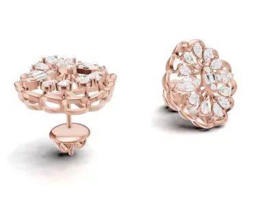 Cluster Diamond Stud Earrings With Pear and Baguette Style 3D print model