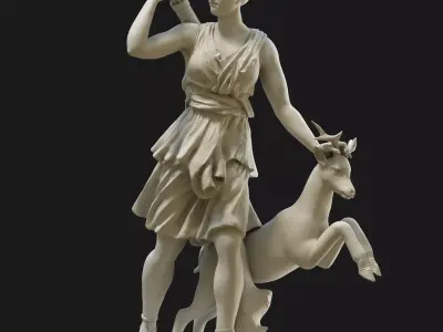 Diana 3D model statue of woman with goat 3D model