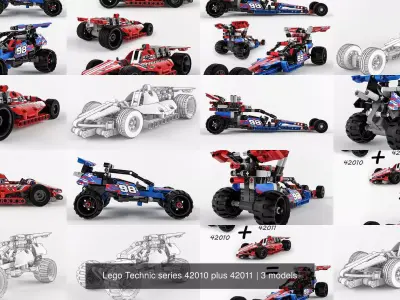 Lego Technic series 42010 plus 42011 3D Model Pack