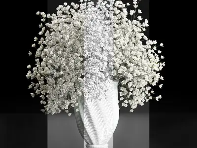 Bouquet of white flowers in a vase for decoration 107 3D model