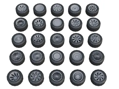 Low Poly Wheels Pack Low-poly 3D model