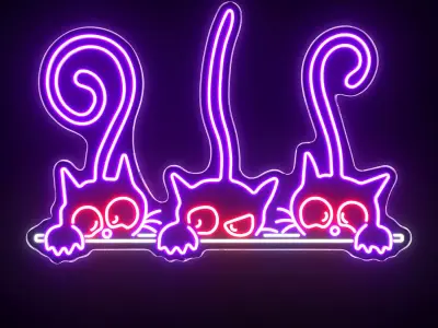 3 Goofy Cats Neon Sign 3D model