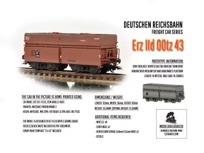 ROLLS-0013 German State Railways Hopper car Erz IId H0-scale 3D print model