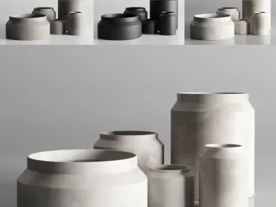 vase concrate set 01 Low-poly 3D model