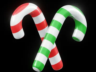 3D Christmas Candy Cane Illustration Free 3D model