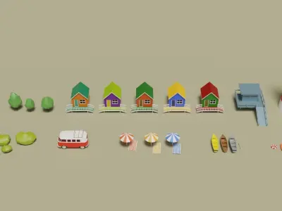 Tropical Beach Environment stylized asset low poly Low-poly 3D model