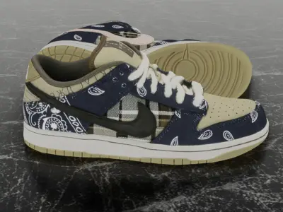TRAVIS SCOTT X NIKE SB DUNK LOW JACKBOYS 3D SHOES Low-poly 3D model