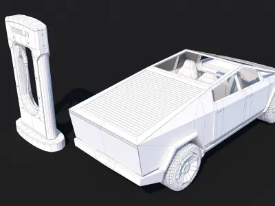Tesla Cybertruck with Charging Station Module - Game Ready Low-poly 3D model