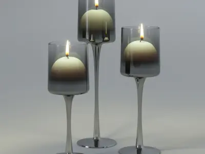 Candlesticks with candles Low-poly 3D model