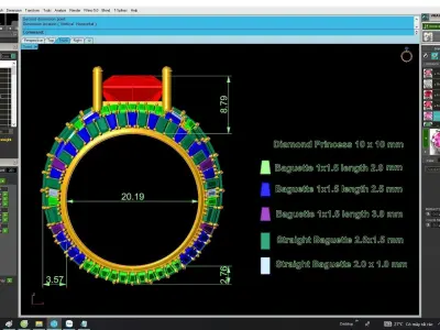 4914 New Ring Luxury Diamond Baguette Unisex Ring 3D print model