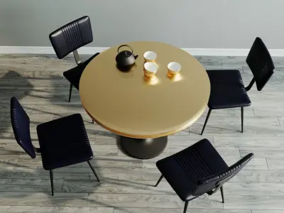 Table with leather chairs 3D model
