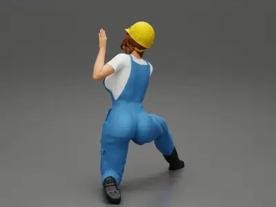 automotive mechanic girl with suit and helmet check the car 3D print model