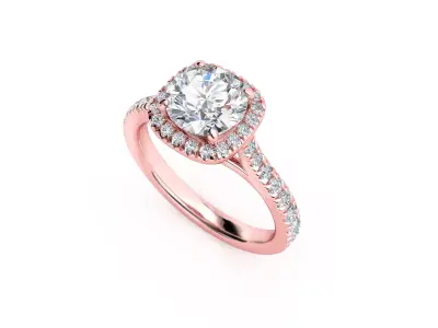 ZRP026 halo engagement ring in rose gold 3D print model