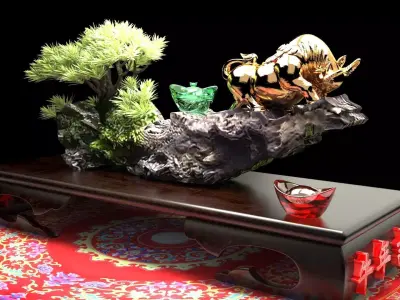 chinese gold ingot and bull  3D model