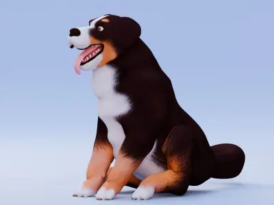 Low poly - Stylized dog - Bernese Mountain Dog Low-poly 3D model