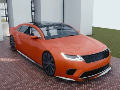 BLENDER EEVEE Brandless Mid Size 4 door sedan Low-poly 3D model