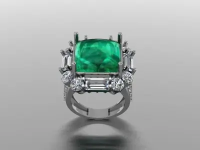 Emerald diamond cluster ring Free 3D print model