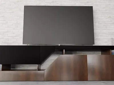 TV shelf with TV and decoration 3D model