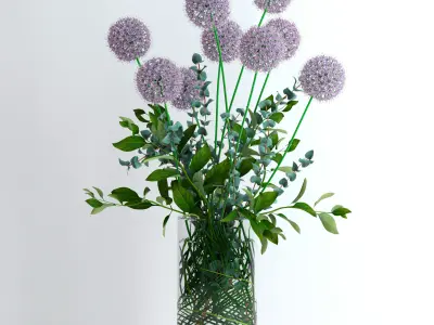 Alliums and Eucalyptus plus Tangerine branches and Palm leaf 3D model