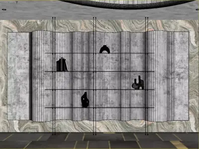 Luxury Wall-Mounted Display Shelf with Artistic Decor Low-poly 3D model