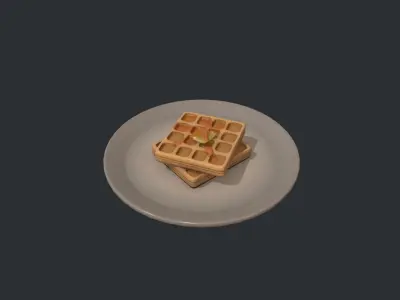Plate of Waffles Low-poly 3D model