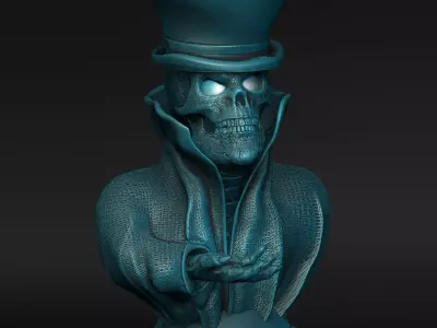 Skull lamp with cylinder hat eyes open 3D print model