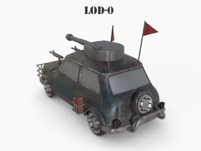 Post Apocalyptic Mini Morris Low-poly War Car Game Asset Low-poly 3D model