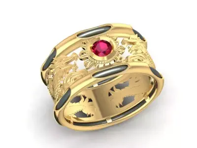 Luxury Dragon Phoenix Gemstone Ring for Men 1977 3D print model
