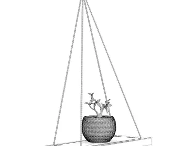 Wall Shelf on the Rope with Small Plant 3D model