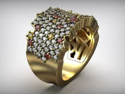 Colored Gemstone Luxury Diamond Ring 3D print model