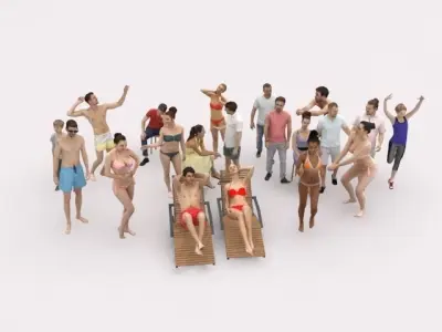 20x 3D PEOPLE LOW POLY SPORT SPORTS BEACH SUMMER PEOPLE CROWDS Low-poly 3D model