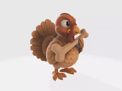 Cute Cartoon Turkey Holding Bone  3D Printable Thanksgiving 3D print model