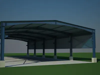 Shade metal building on field 3D model
