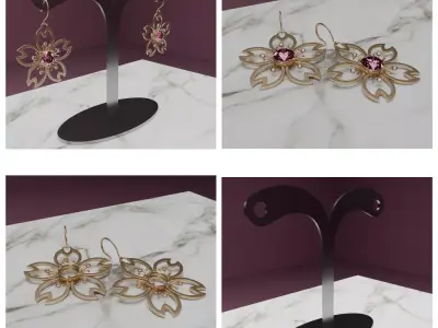 Sakura Blossom Earrings Complete 3D Model Collection 3D model