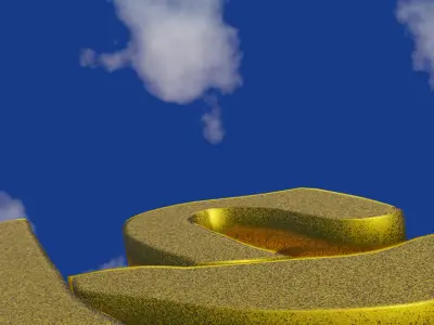 Golden Chinese text in dirty rough surface Low-poly 3D model