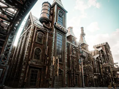 STEAMPUNK INDUSTRIAL BUILDING 2 Low-poly 3D model
