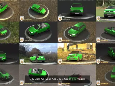 City Cars All Types A B C D E Green 3D Model Pack