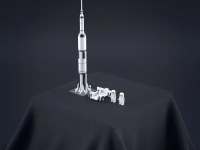 Lego Nasa Apollo Saturn Rocket with moon vehicel and astronauts Low-poly 3D model