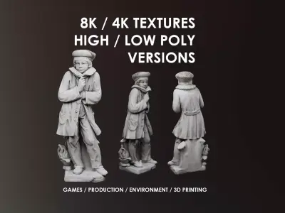 Statue of a woman in a coat Low-poly 3D model