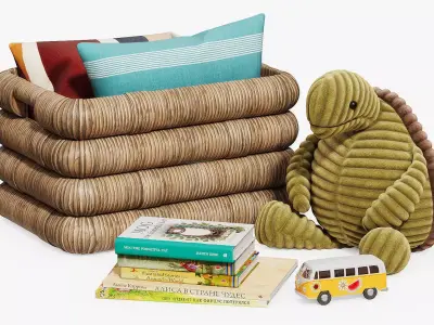 Decorative set with a wicker basket and a turtle 3D model