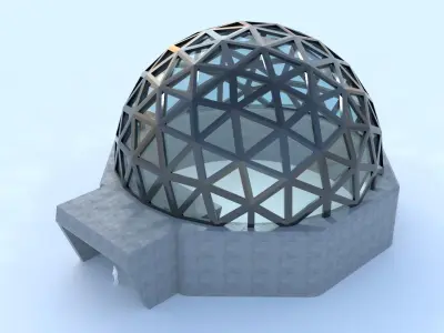 Geodesic Dome with Door Opening and enclosure Panels 3D model