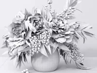 Red Peonies Vase Decorative Set 3D model