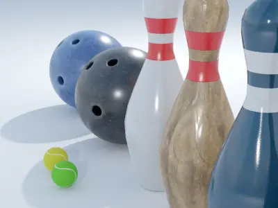 Bowling and tennis balls and accessories Low-poly 3D model