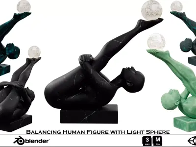 Balancing Human Figure with Light Sphere Low-poly 3D model