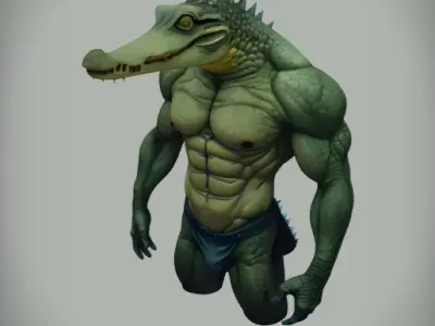 Muscular Humanoid Crocodile 3D model